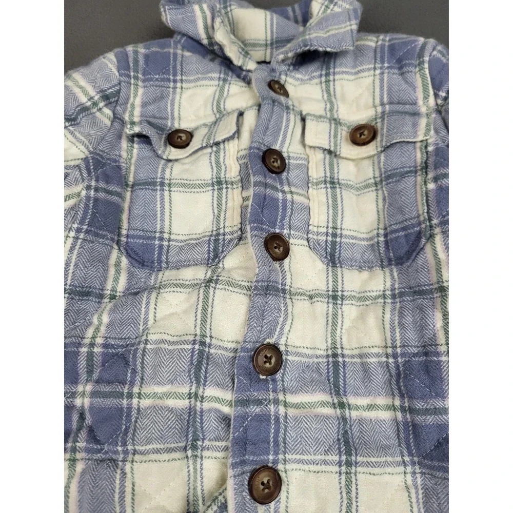 Oshkosh Bgosh Flannel Shirt Kids 18 Mo Blue Gingham Plaid Quilted Midweight Warm